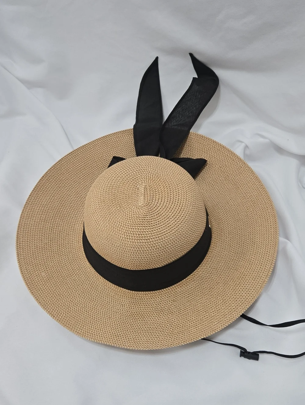 Jasmine Beige Straw Sun Hat with Black Ribbon Beach Vacay